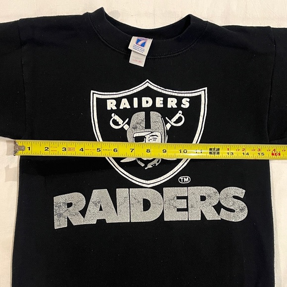 90s Vintage Raiders Football NFL Black Sweatshirt (“Boy Large 14-16”) - Picture 2 of 5